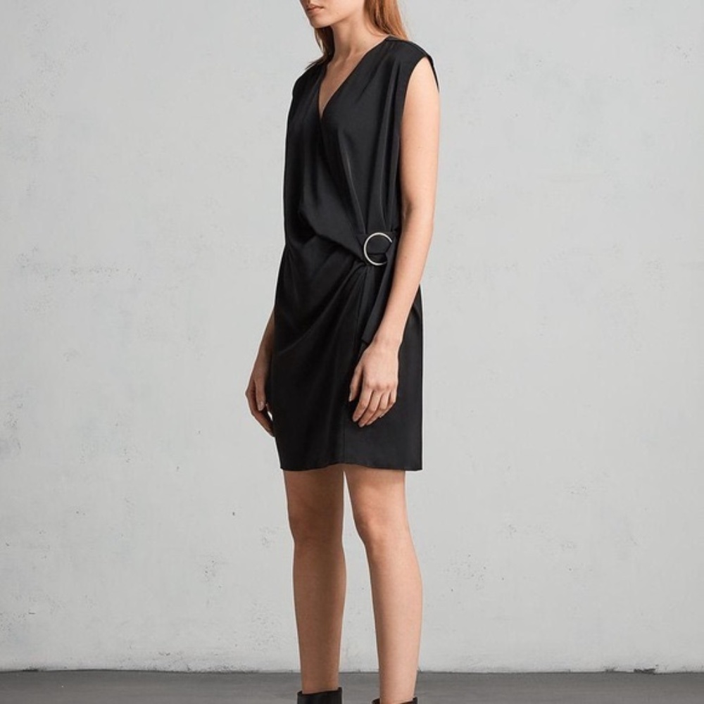 AllSaints All Saints Black Callie Wrap Side Buckle Dress Sz Small